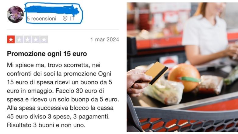 Recensione negativa per buoni sconto mancati